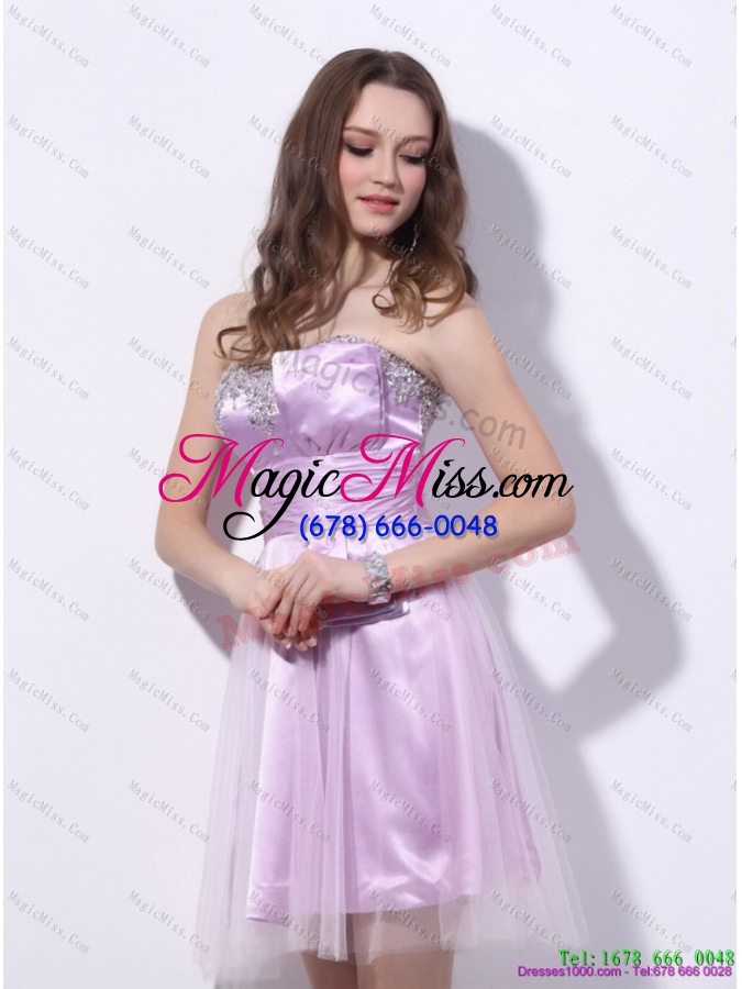 wholesale plus size lilac strapless mini length 2015 prom dresses with ruffles and beading