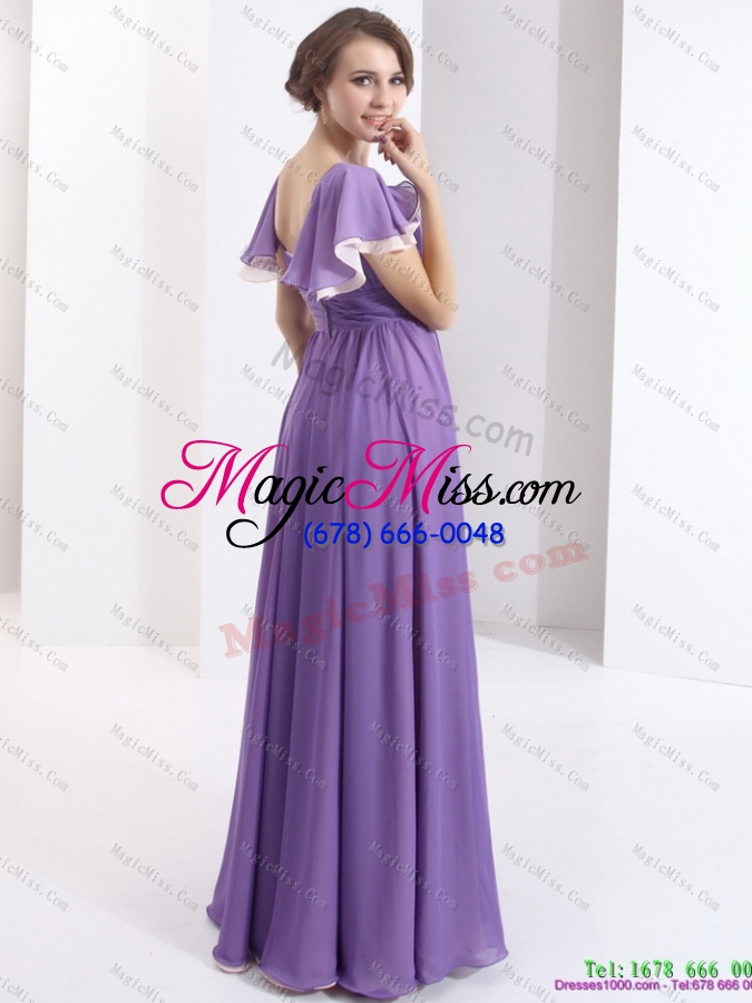wholesale 2015 gorgeous prom dress with ruching and cap sleeves