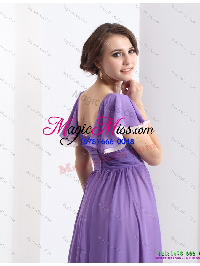 wholesale 2015 gorgeous prom dress with ruching and cap sleeves