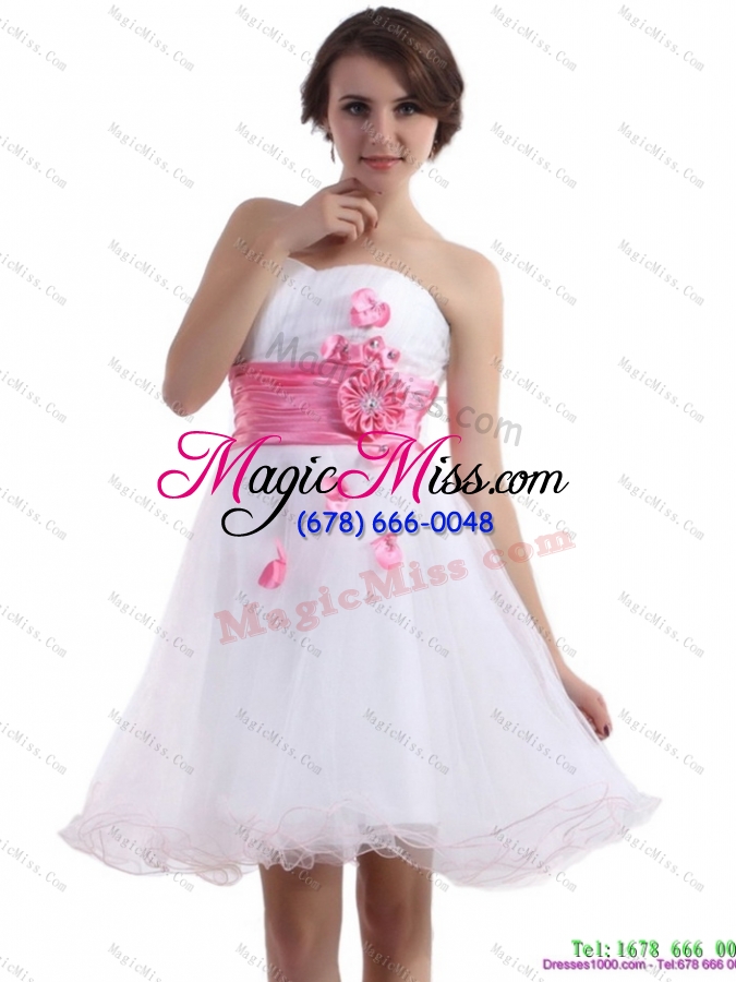 wholesale 2015 romantic  and plus size sweetheart white prom dress with hand made flowers