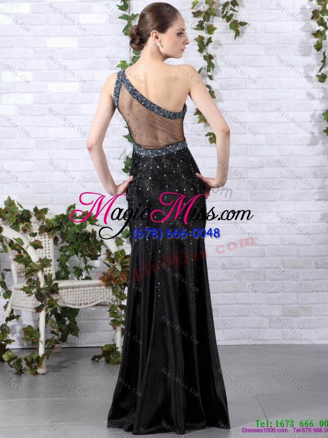 wholesale elegant 2015 one shoulder black prom dress with beading