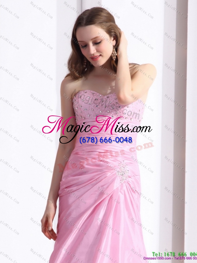 wholesale 2015 exclusive baby pink sweetheart prom dress with beading and ruching