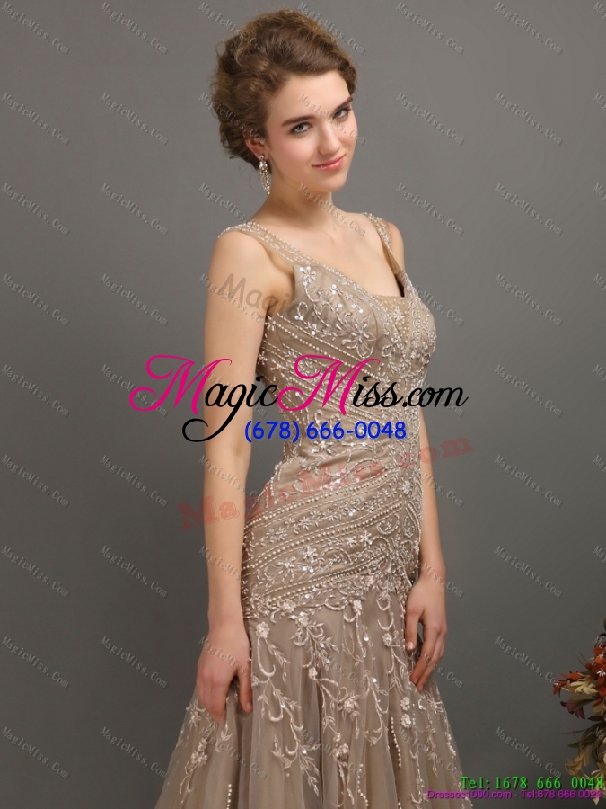 wholesale 2015 feminine empire prom dress with brush train and appliques