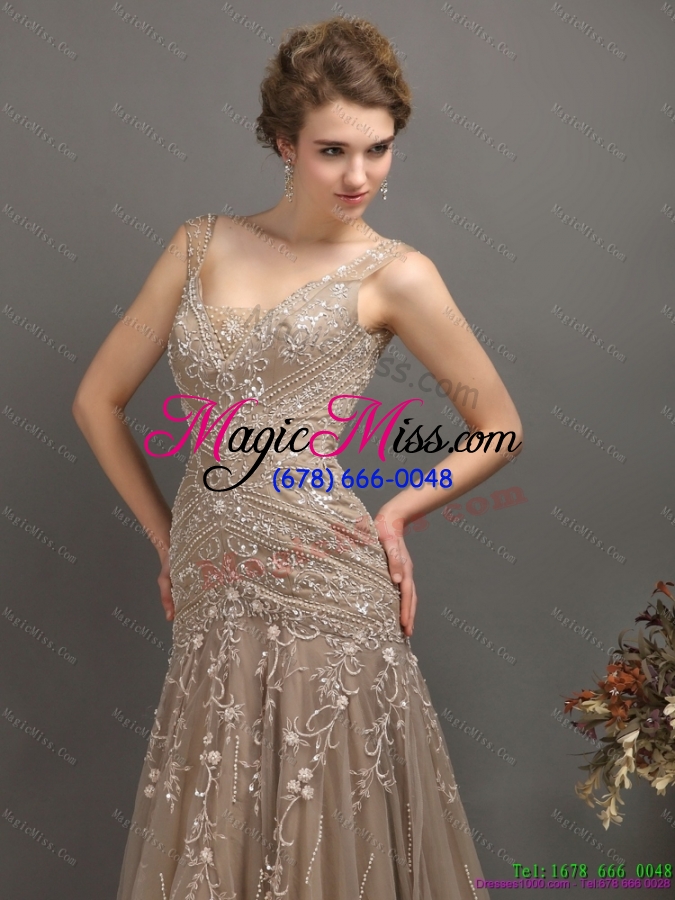 wholesale 2015 feminine empire prom dress with brush train and appliques