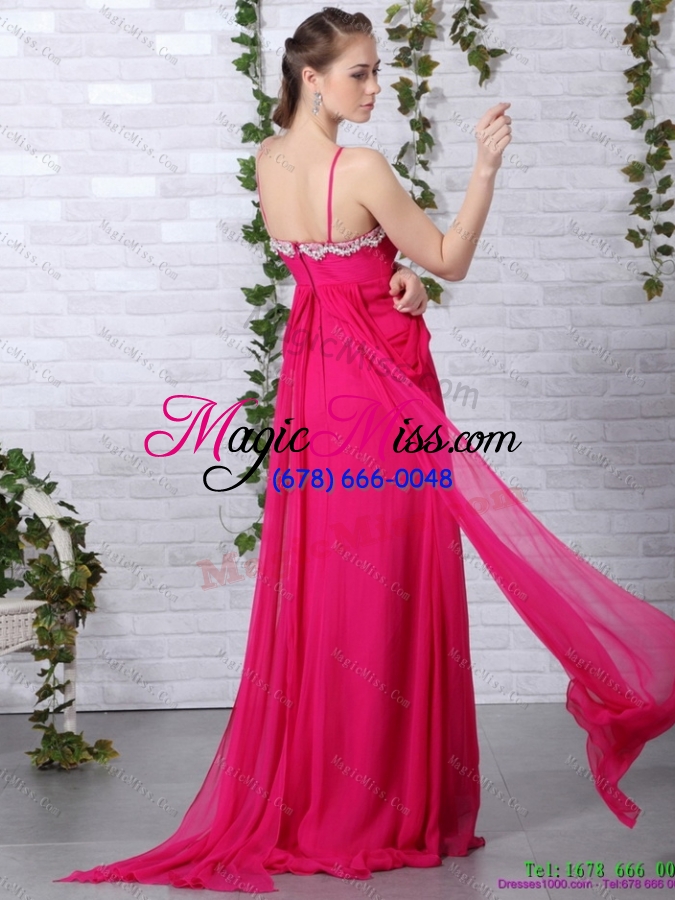 wholesale modern and plus size hot pink halter top prom dress with brush train