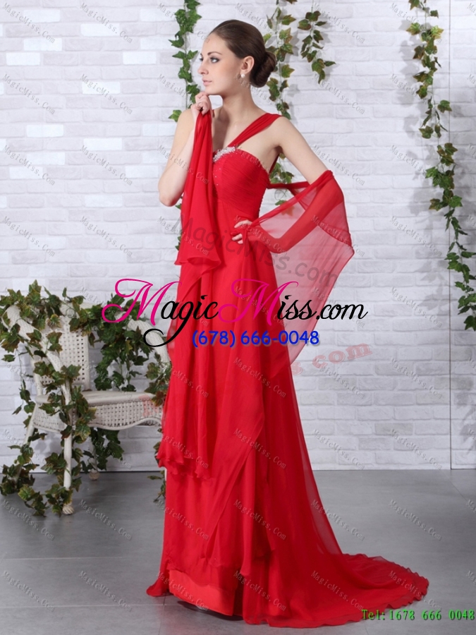 wholesale 2015 beautiful and plus size empire red prom dress with brush train and beading