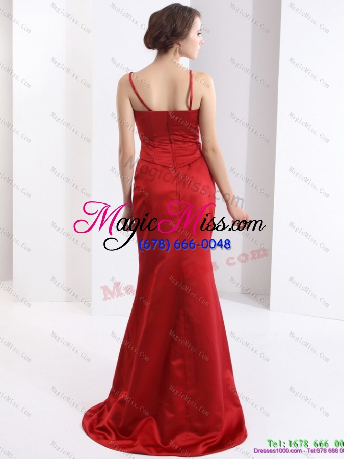 wholesale exclusive and plus size brush train 2015 wine red prom dress with beading and ruching