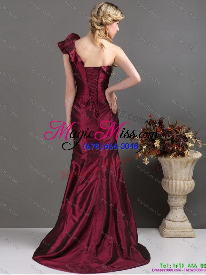 wholesale 2015 brand new and plus size one shoulder prom dress with brush train