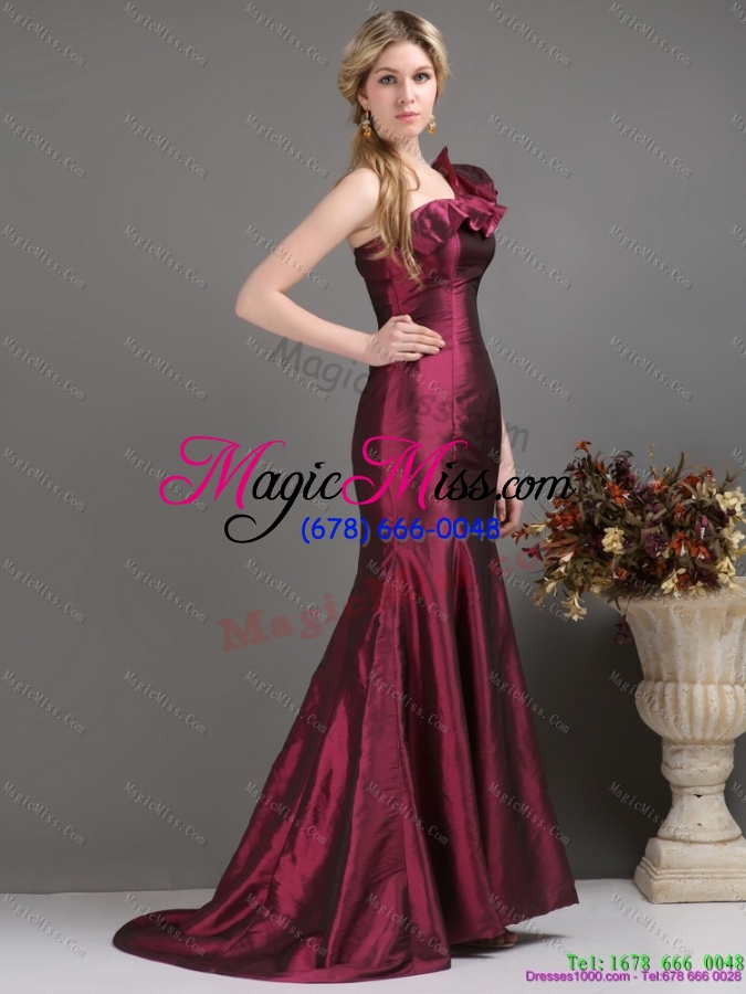 wholesale 2015 brand new and plus size one shoulder prom dress with brush train