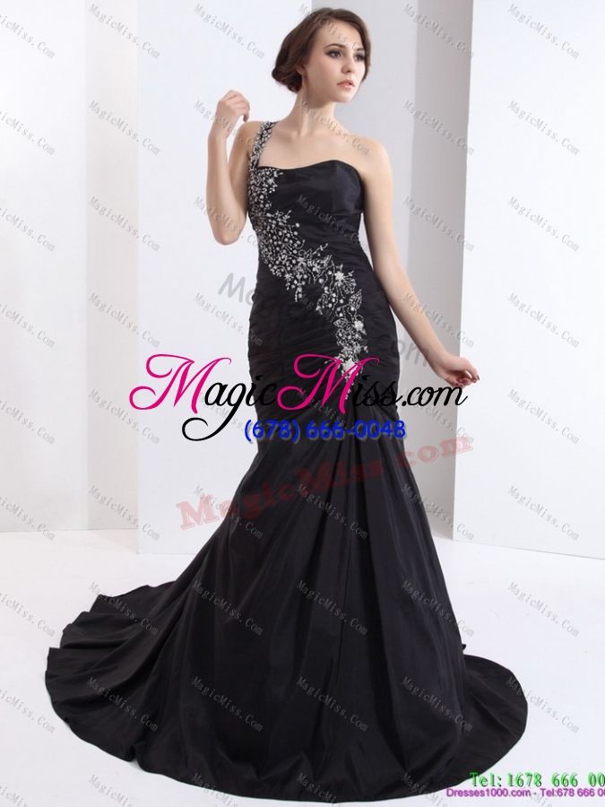 wholesale 2015 romantic and plus size one shoulder prom dress with brush train