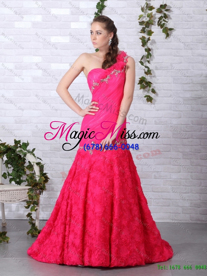wholesale exclusive and plus size brush train 2015 prom dress with ruching and beading