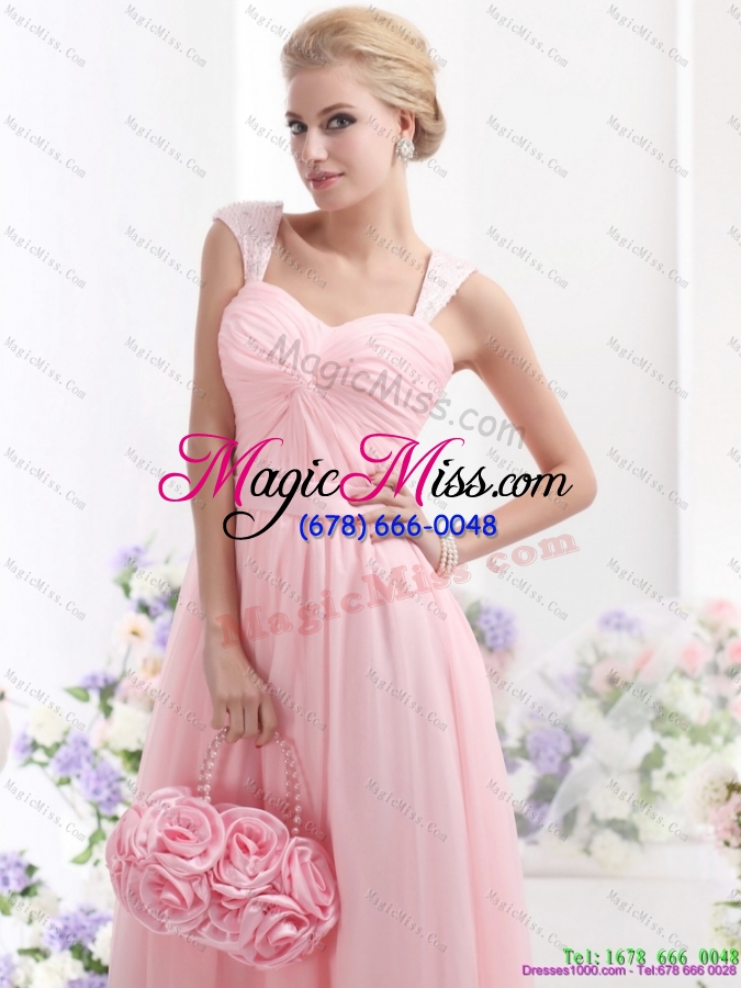 wholesale remarkable and plus size 2015 baby pink prom dress with brush train and ruching