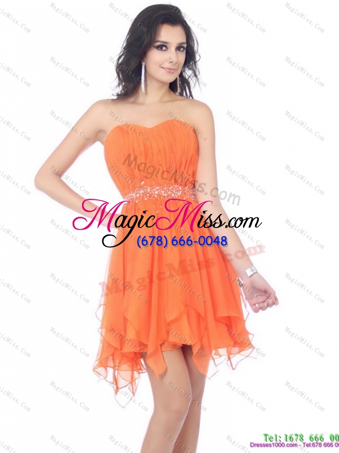 wholesale 2015 romantic and plus size sweetheart beading and ruching prom dress in orange