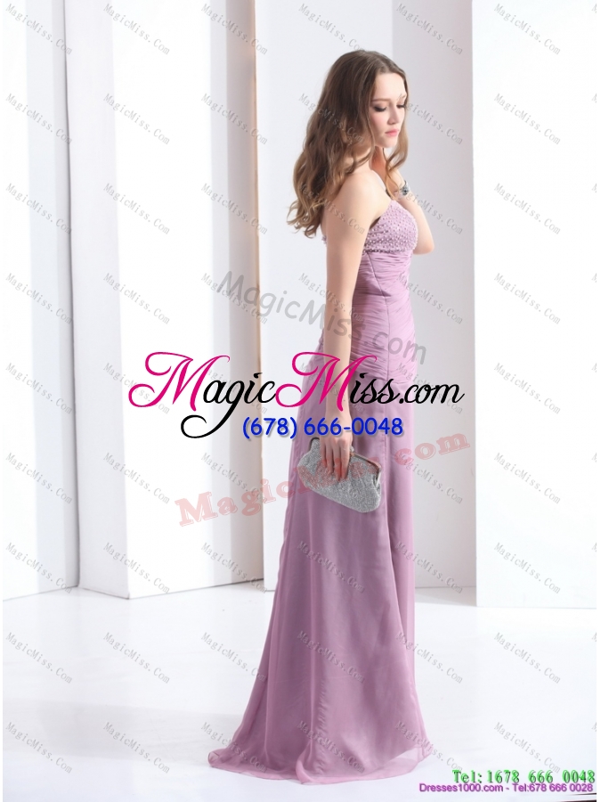 wholesale 2015 discount and plus size strapless ruching floor length prom dress in lilac