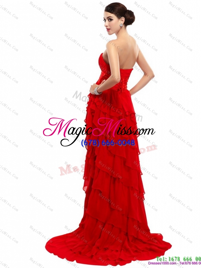 wholesale high low ruffled layers beading red prom dresses for 2015
