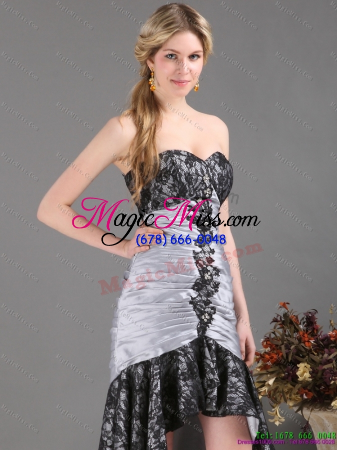 wholesale high low multi color prom dresses with ruching and appliques