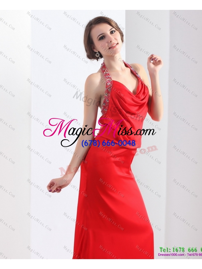 wholesale remarkable backless halter top 2015 dama dress in coral red