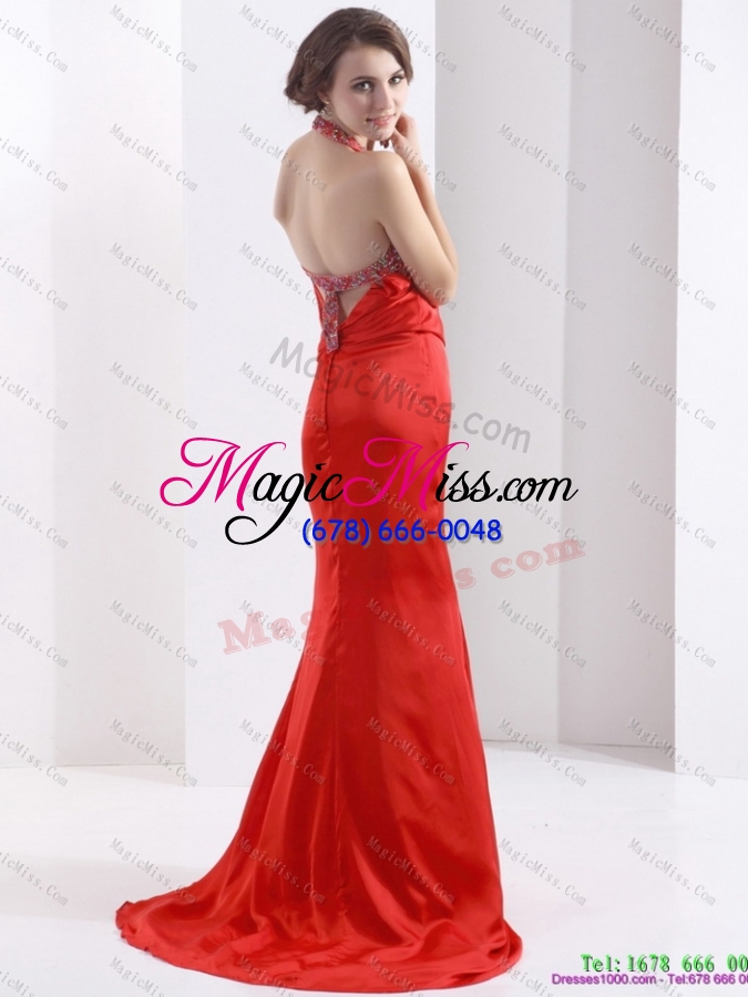 wholesale remarkable backless halter top 2015 dama dress in coral red