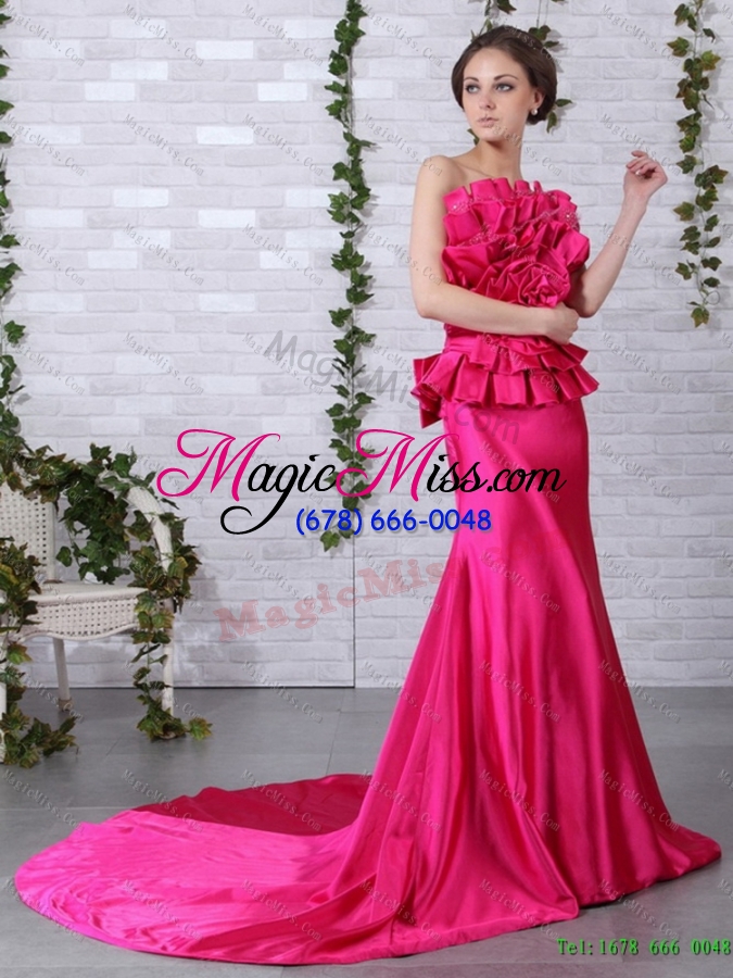 wholesale brand new strapless 2015 dama dress with bowknot and chapel train