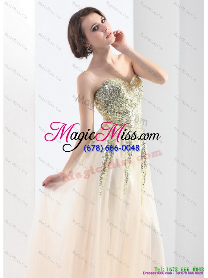 wholesale exquisite 2015 sweetheart floor length dama dress with sequins