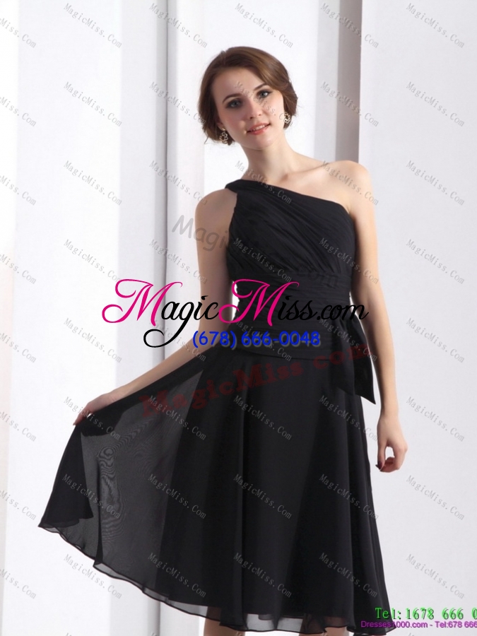 wholesale 2015 one shoulder knee length dama dress in black
