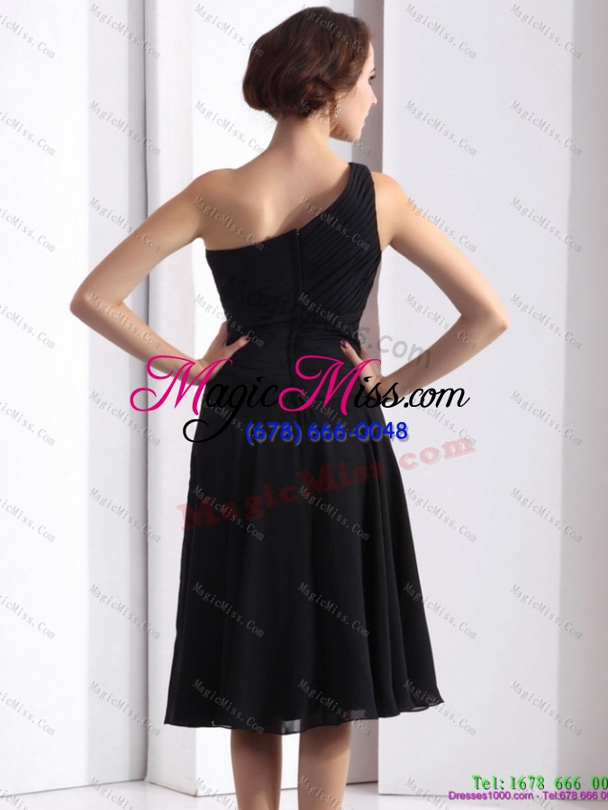 wholesale 2015 one shoulder knee length dama dress in black