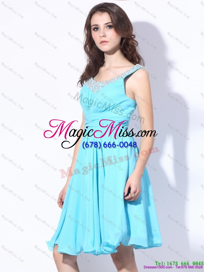 wholesale perfect beading and ruching 2015 dama dress in aqua blue