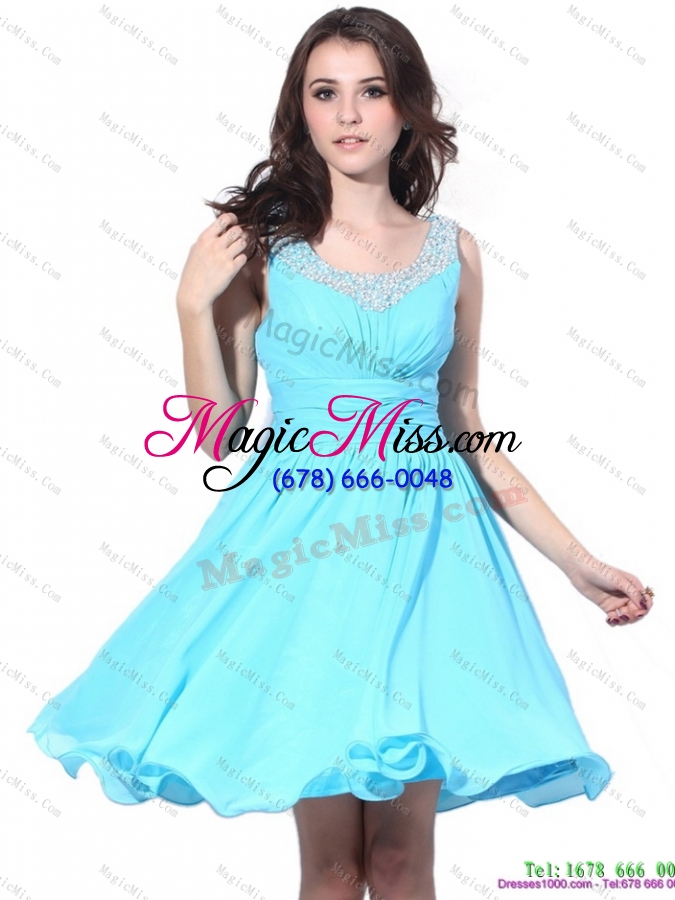 wholesale perfect beading and ruching 2015 dama dress in aqua blue