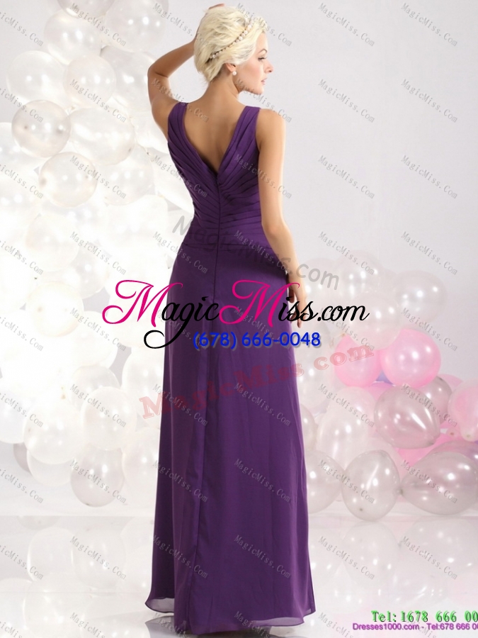 wholesale elegant v neck floor length 2015 dama dress with beading and ruching