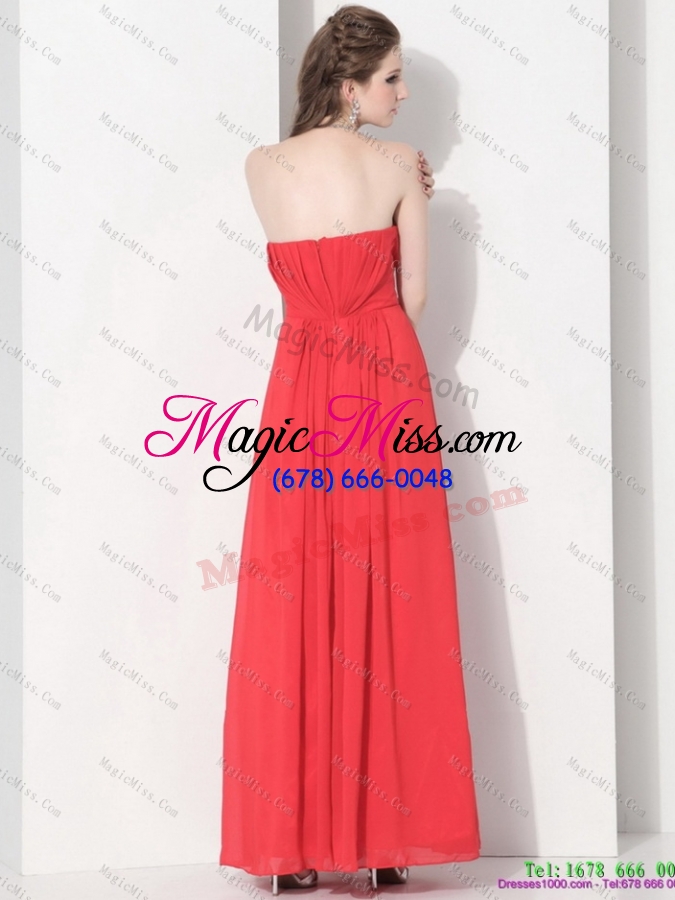 wholesale 2015 wonderful strapless empire coral red dama dress with ruching