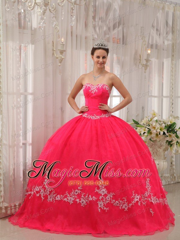 wholesale coral red ball gown sweetheart floor-length taffeta and organza appliques quinceanera dress