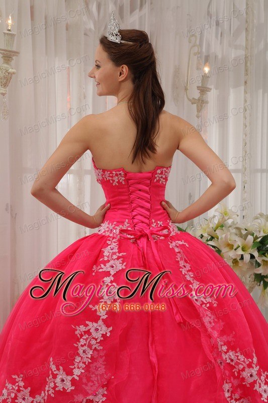 wholesale coral red ball gown sweetheart floor-length taffeta and organza appliques quinceanera dress