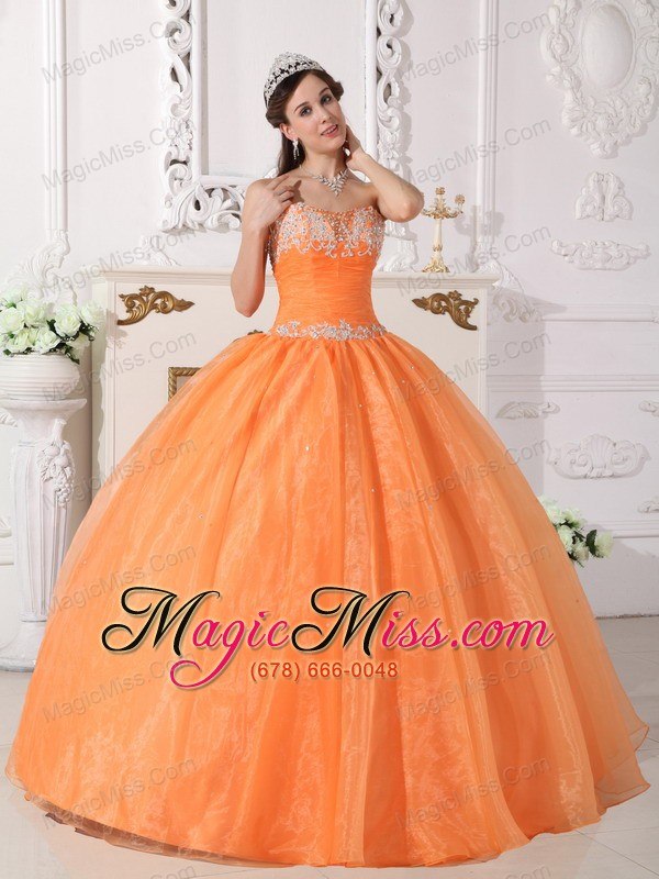 wholesale orange ball gown strapless floor-length taffeta and organza appliques quinceanera dress