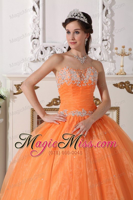 wholesale orange ball gown strapless floor-length taffeta and organza appliques quinceanera dress