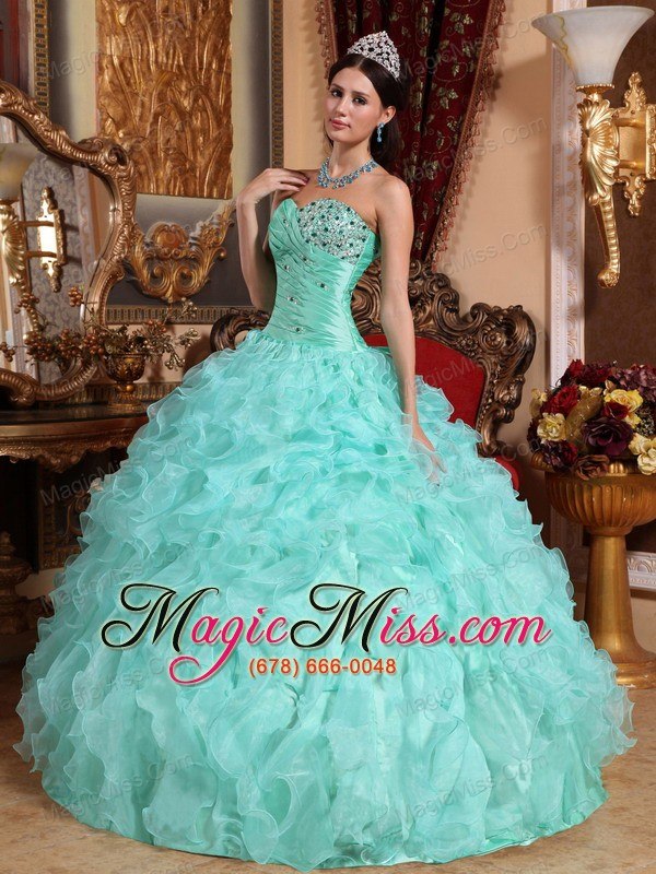 wholesale apple green ball gown sweetheart floor-length organza beading and ruffles quinceanera dress