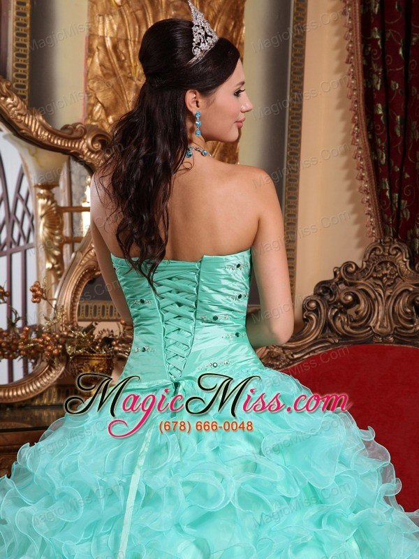 wholesale apple green ball gown sweetheart floor-length organza beading and ruffles quinceanera dress