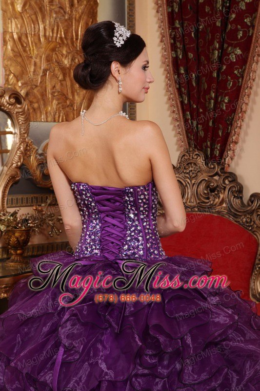 wholesale purple ball gown sweetheart floor-length organza sequins quinceanera dress
