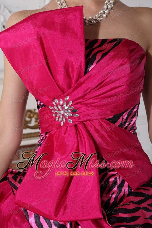 wholesale fuchsia ball gown strapless floor-length zebra beading quinceanera dress