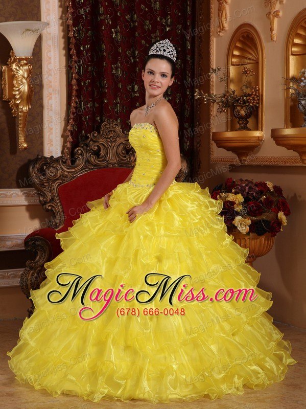 wholesale yellow ball gown strapless floor-length organza beading quinceanera dress