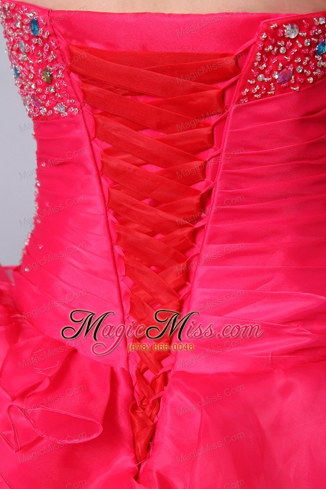 wholesale coral red a-line / princess sweetheart floor-length organza beading and ruffles quinceanea dress