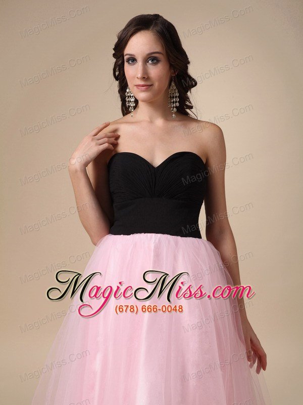 wholesale black and pink a-line sweetheart floor-length taffeta and tulle ruch prom / pegant dress