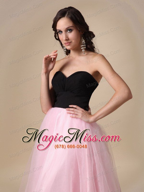 wholesale black and pink a-line sweetheart floor-length taffeta and tulle ruch prom / pegant dress