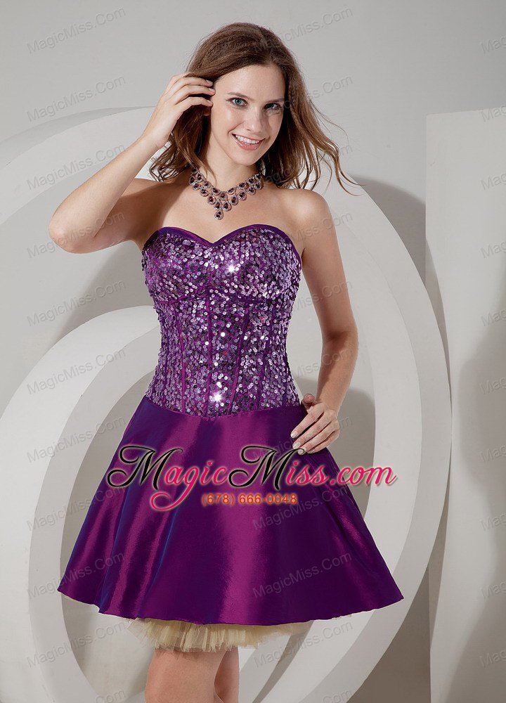 wholesale elegant purple cocktail dress a-line sweetheart taffeta and sequin and tulle mini-length