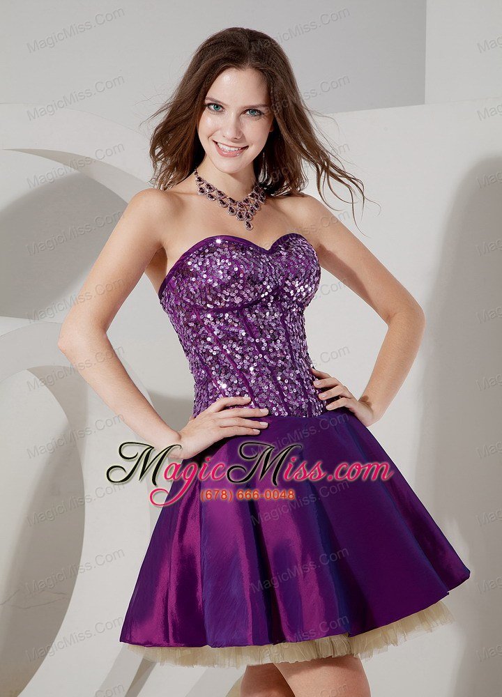 wholesale elegant purple cocktail dress a-line sweetheart taffeta and sequin and tulle mini-length