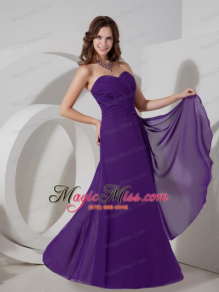 wholesale lovely purple column sweetheart prom dress chiffon ruch floor-length