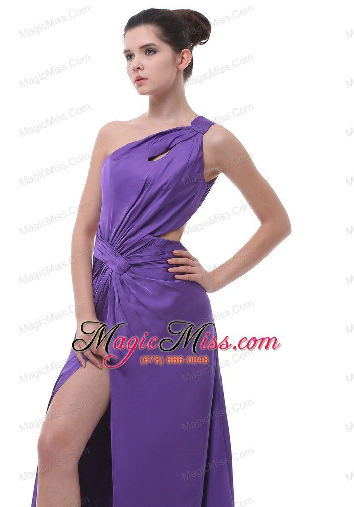 wholesale one shoulder high slit purple chiffon floor-length ruch 2013 prom / evening dress