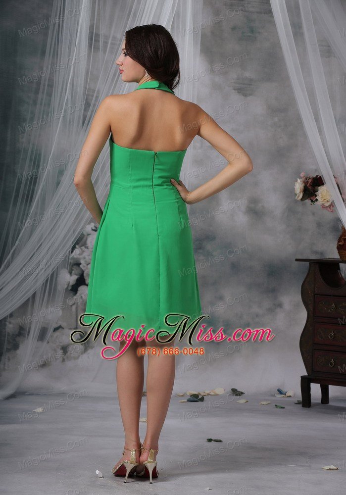 wholesale spring green column / sheath halter knee-length chiffon bridesmaid dress