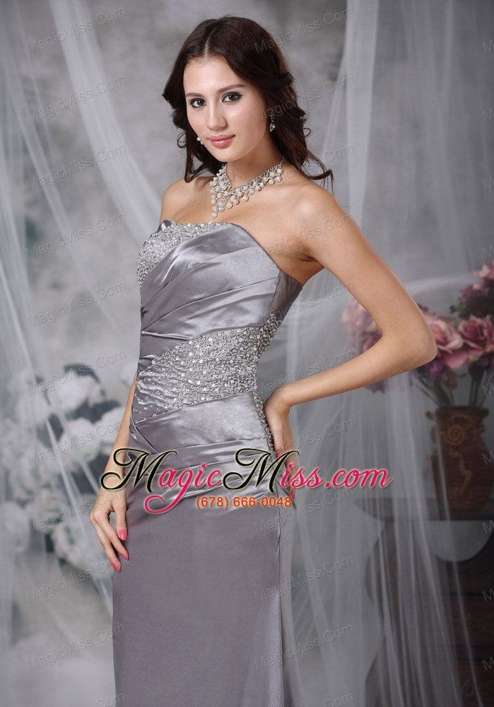 wholesale grey column strapless court train beading elastic wove satin prom dress