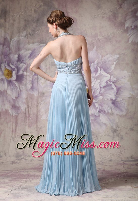 wholesale lovely baby blue a-line halter prom dress chiffon beading floor-length