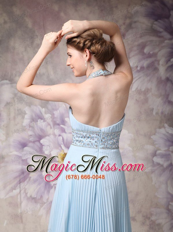 wholesale lovely baby blue a-line halter prom dress chiffon beading floor-length